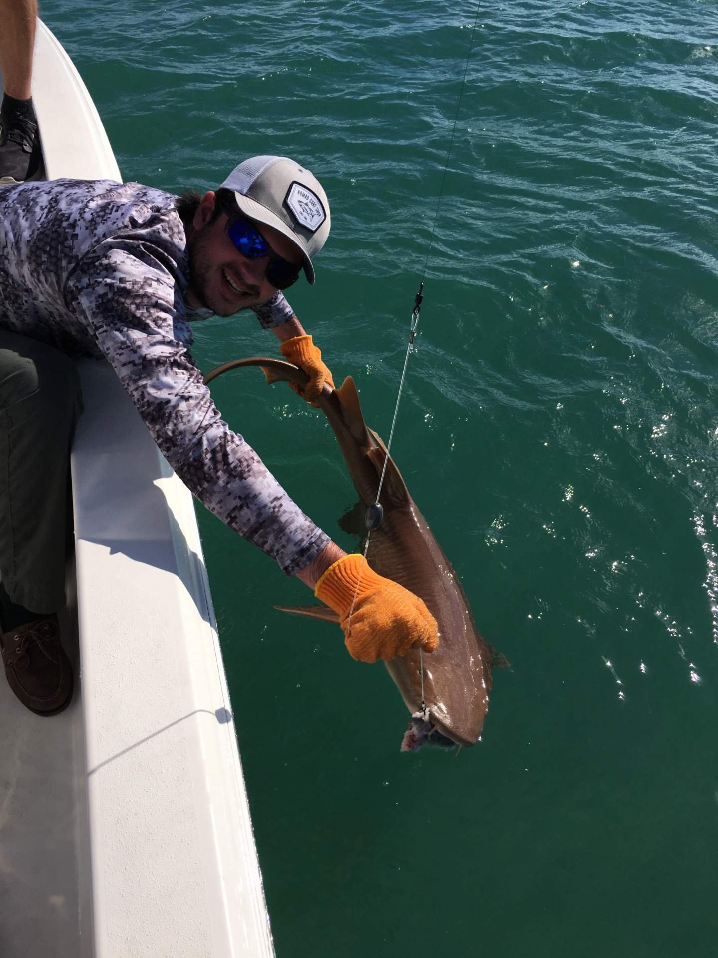 Man holding freshly caught shark